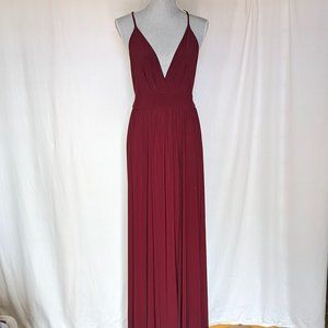 Windsor Burgundy Satin Formal Gown Dress Criss Cross Strappy Deep V-Neck M /S